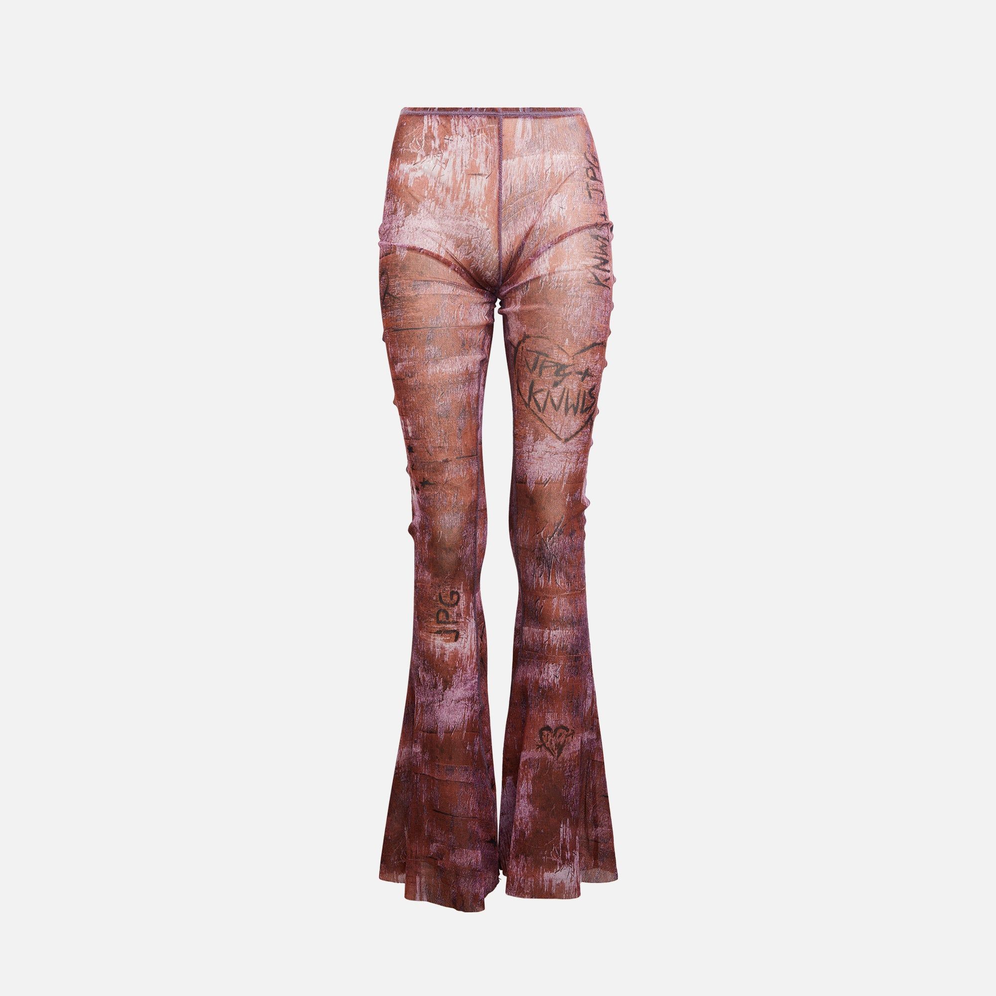Jean Paul Gaultier x KNWLS Flare Leggings Low Waist Printed Scratch Wood - Lilac sold by Kith
