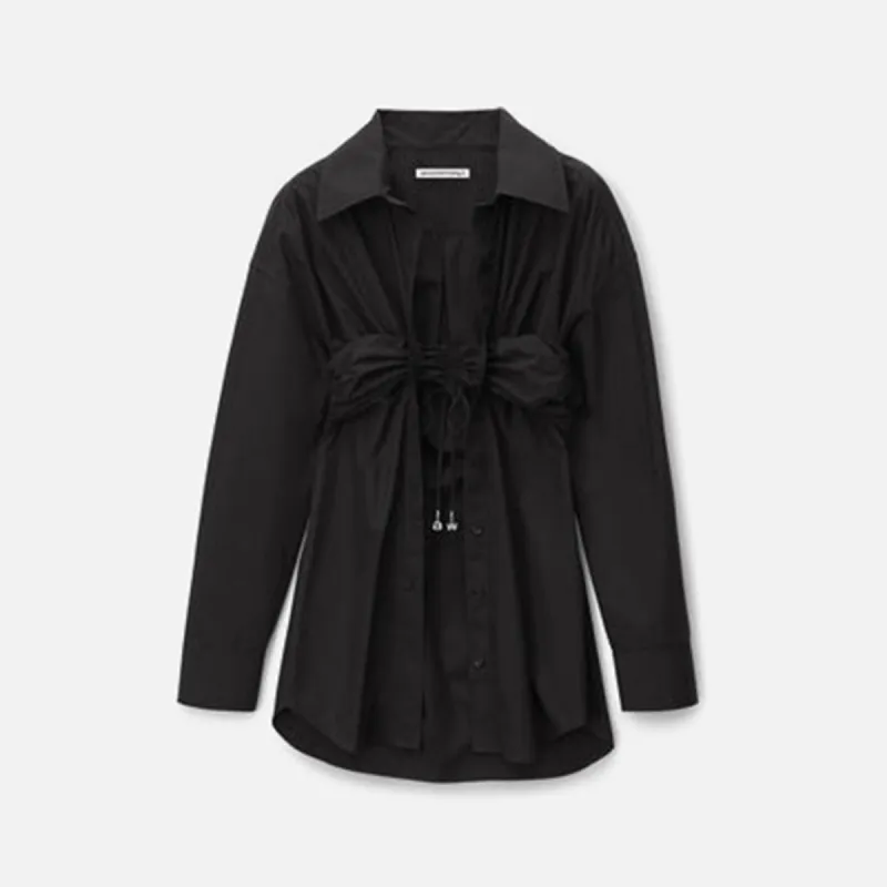 Alexander Wang Ruched Bandeau Overlay Open Front Shirt - Black sold by Kith
