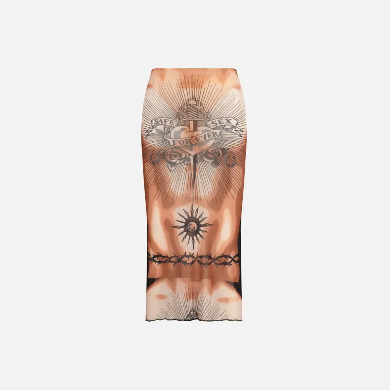Jean Paul Gaultier Midi Skirt Low Waist - Safe Sex Tattoo sold by Kith