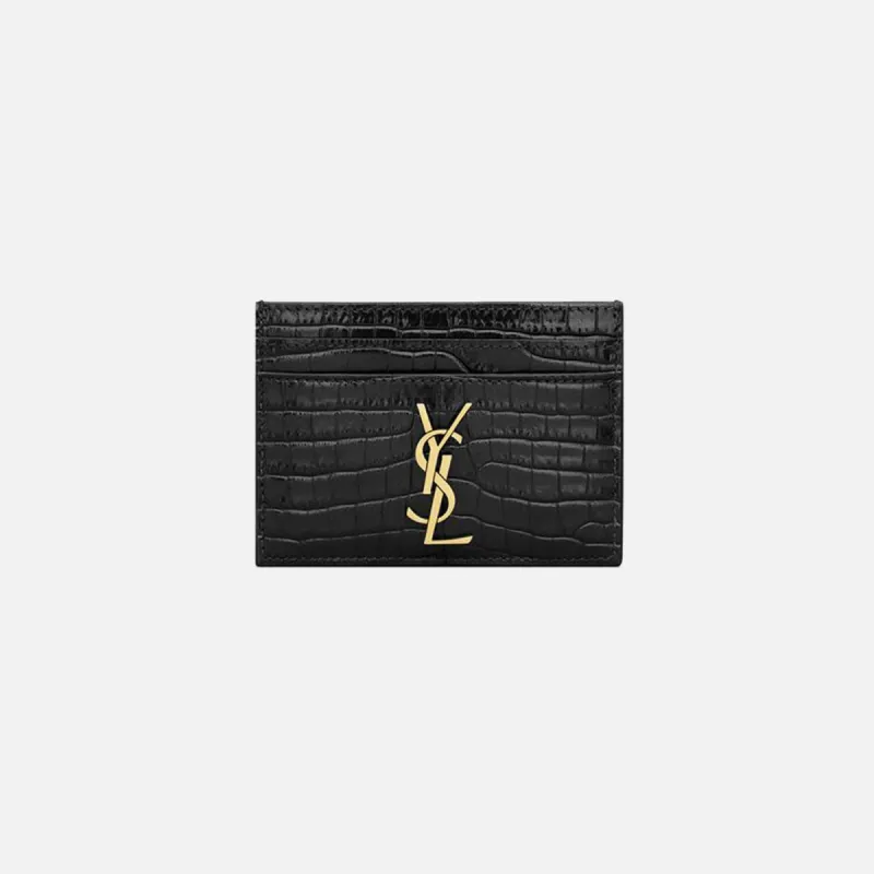 Saint Laurent YSL (172Y) Croc Print Card Holder - Nero sold by Kith