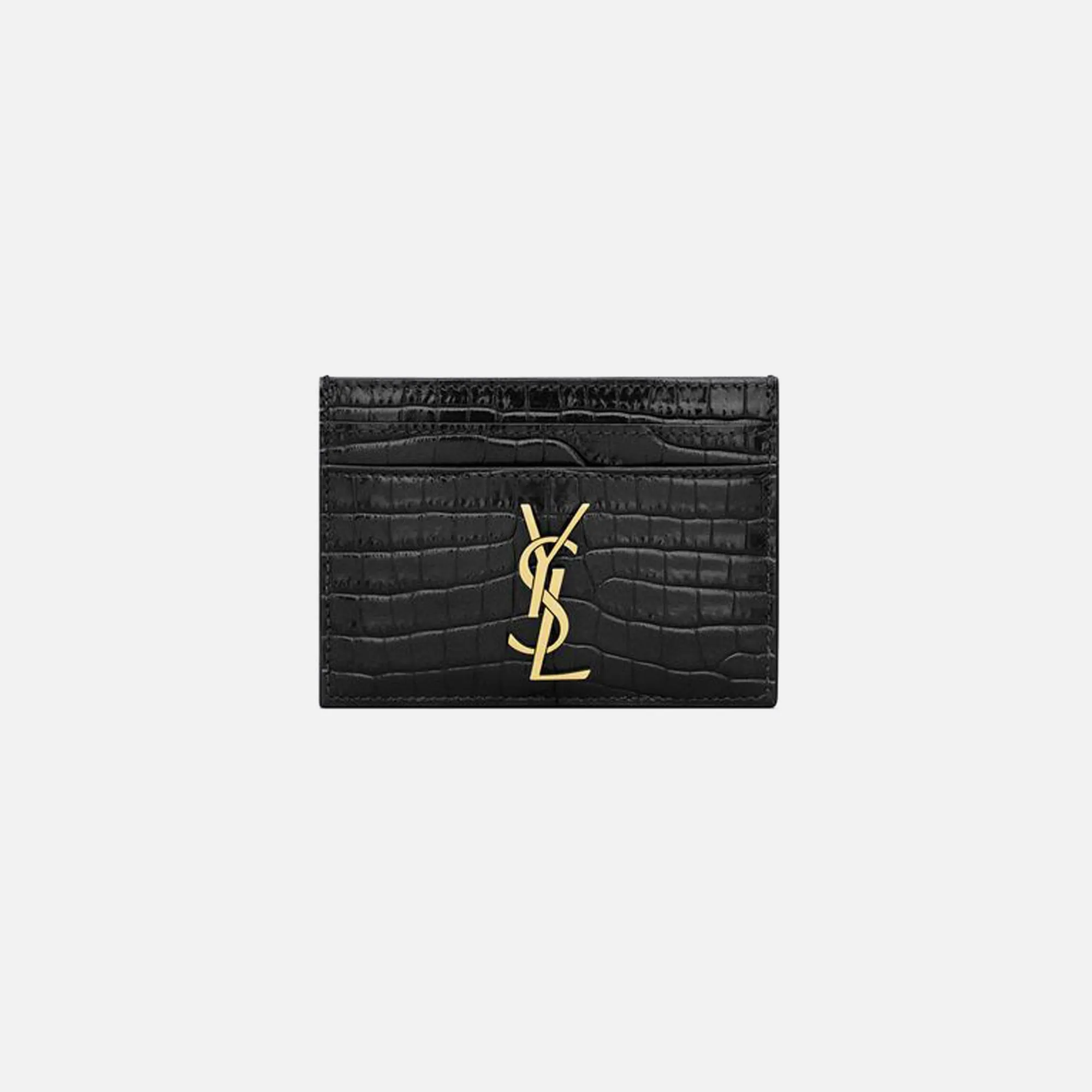 Saint Laurent YSL (172Y) Croc Print Card Holder - Nero sold by Kith