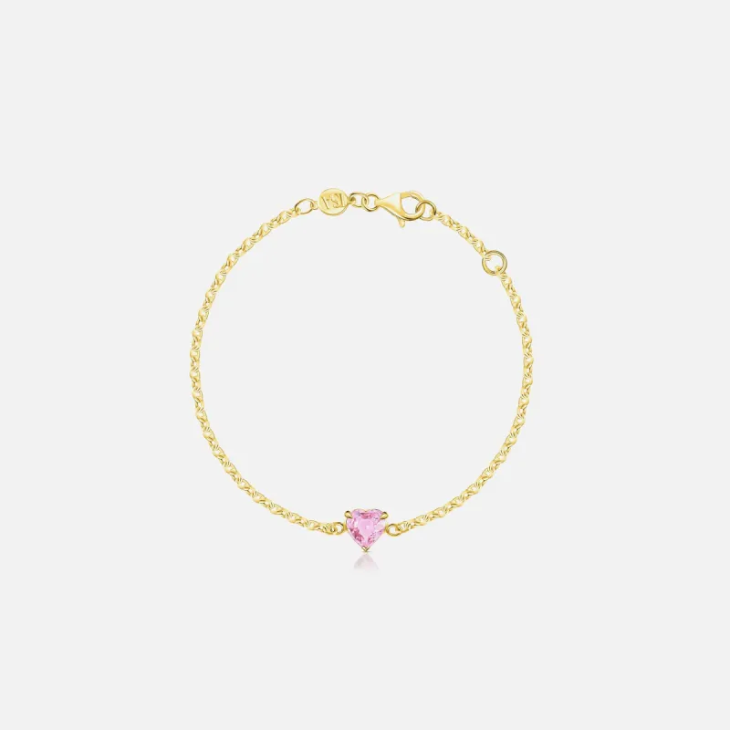 Isa Grutman Pink Sapphire Heart Bracelet 14K Gold - Yellow Gold made by Kith