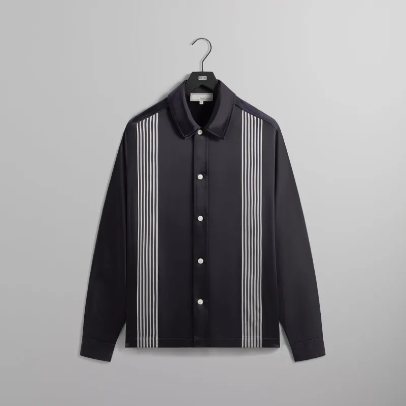 &Kin Stripe Combo Long Sleeve Boxy Collared Overshirt - Ink sold by Kith