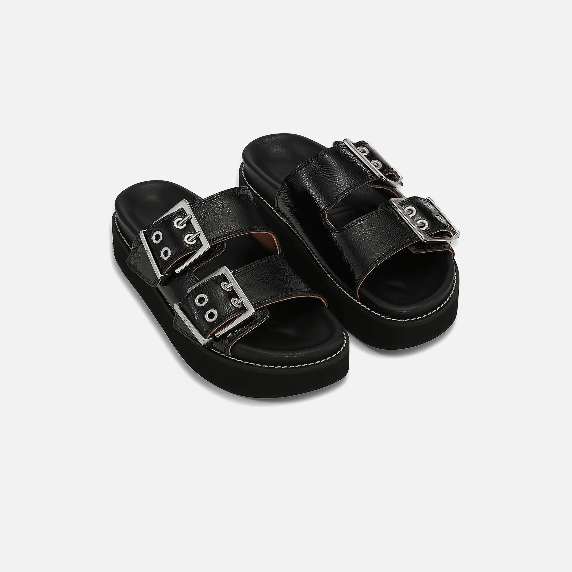Ganni Wide Welt Chunky Buckle Flat Sandal - Naplack Black sold by Kith product image thumbnail 2