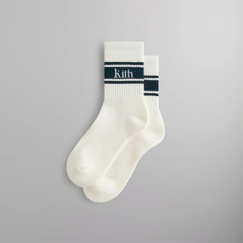 Kith Striped Mid Crew Cotton Socks With Jacquard Logo - Stadium sold by Kith