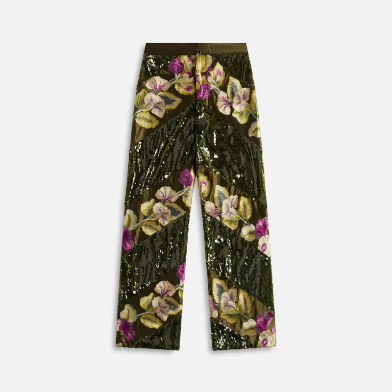 Kim Shui Sequin Flower Embroidered Pants - Green sold by Kith
