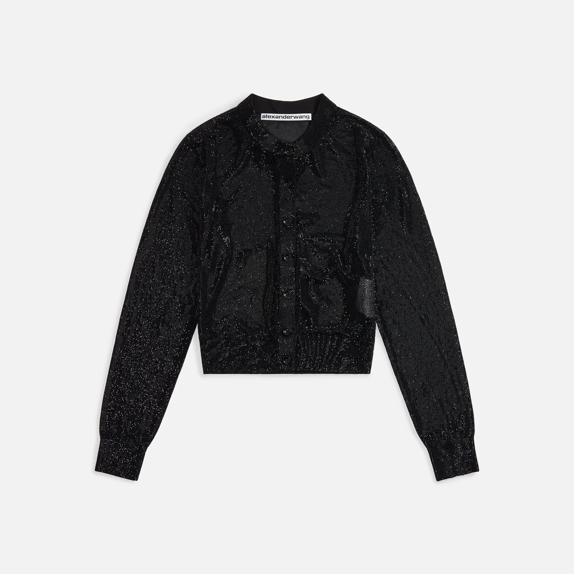 Alexander Wang Cropped Crewneck Cardigan with Clear Bead Hotfix - Black sold by Kith