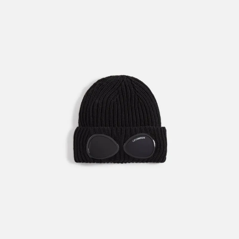 C.P. Company Extra Fine Merino Wool Goggle Beanie - Black made by C.P. Company