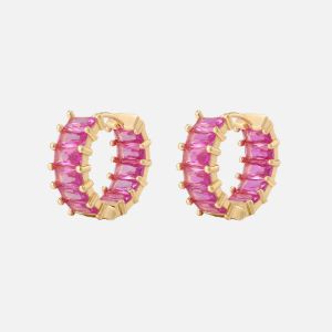 Luv AJ Emerald Ballier Huggie Hoop Earrings - Pink / Gold sold by Kith