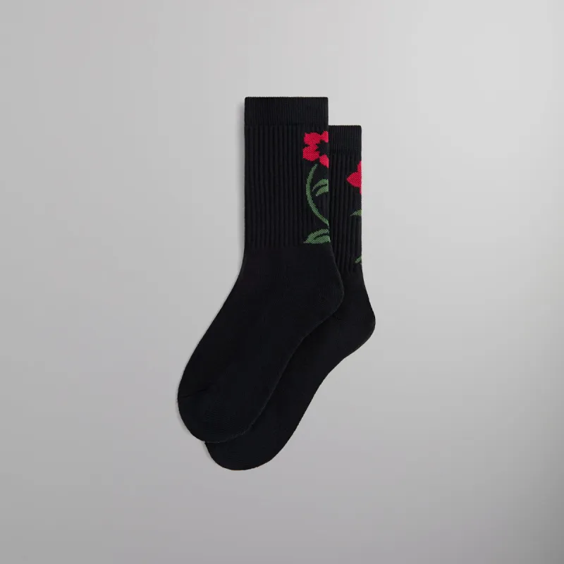 Kith Jacquard Rose Crew Socks - Nocturnal made by Kith