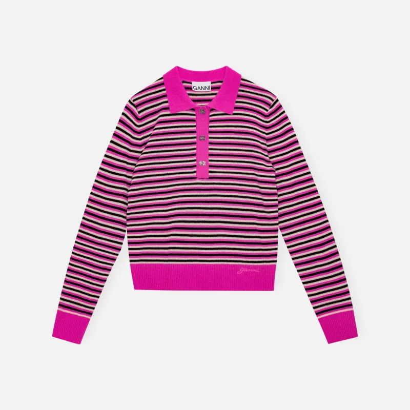 Ganni Cashmere Mix Long Sleeve Polo - Multi sold by Kith