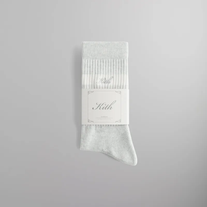 Kith Stripe Crew Socks With Script Embroidery - Light Heather Grey sold by Kith