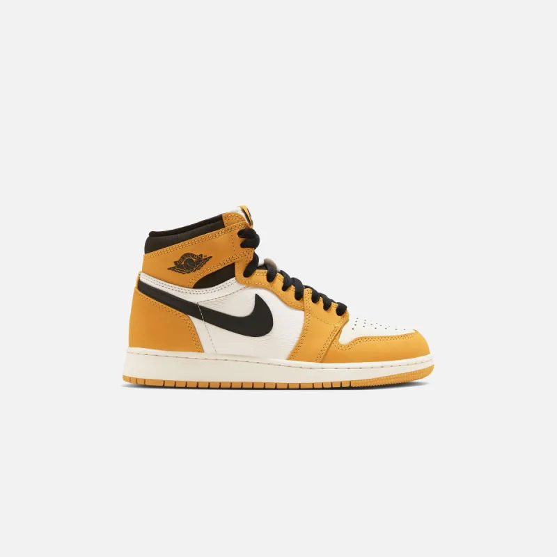 Nike GS Air Jordan 1 Retro High OG RMSTD  - Yellow Ochre / Black / Sail sold by Kith