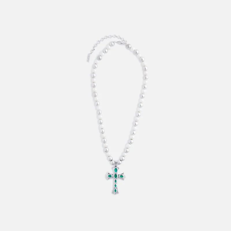 VEERT The Cross Freshwater Pearl Necklace - Green sold by Kith