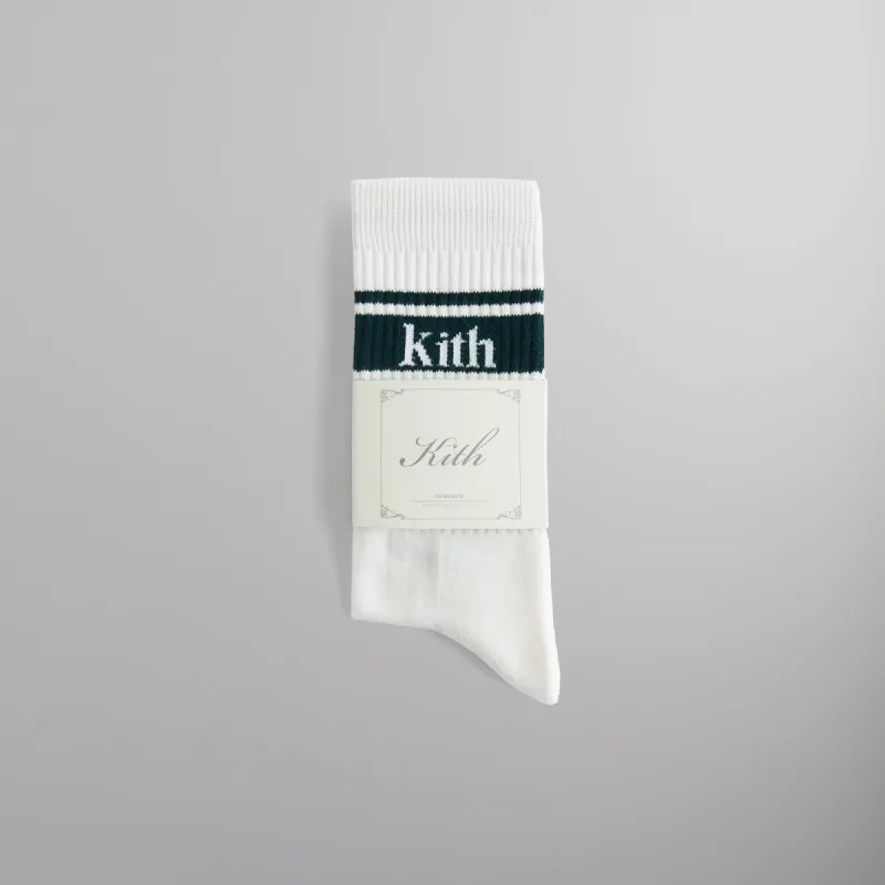 Kith Stripe Crew Cotton Socks With Jacquard Logo - White sold by Kith