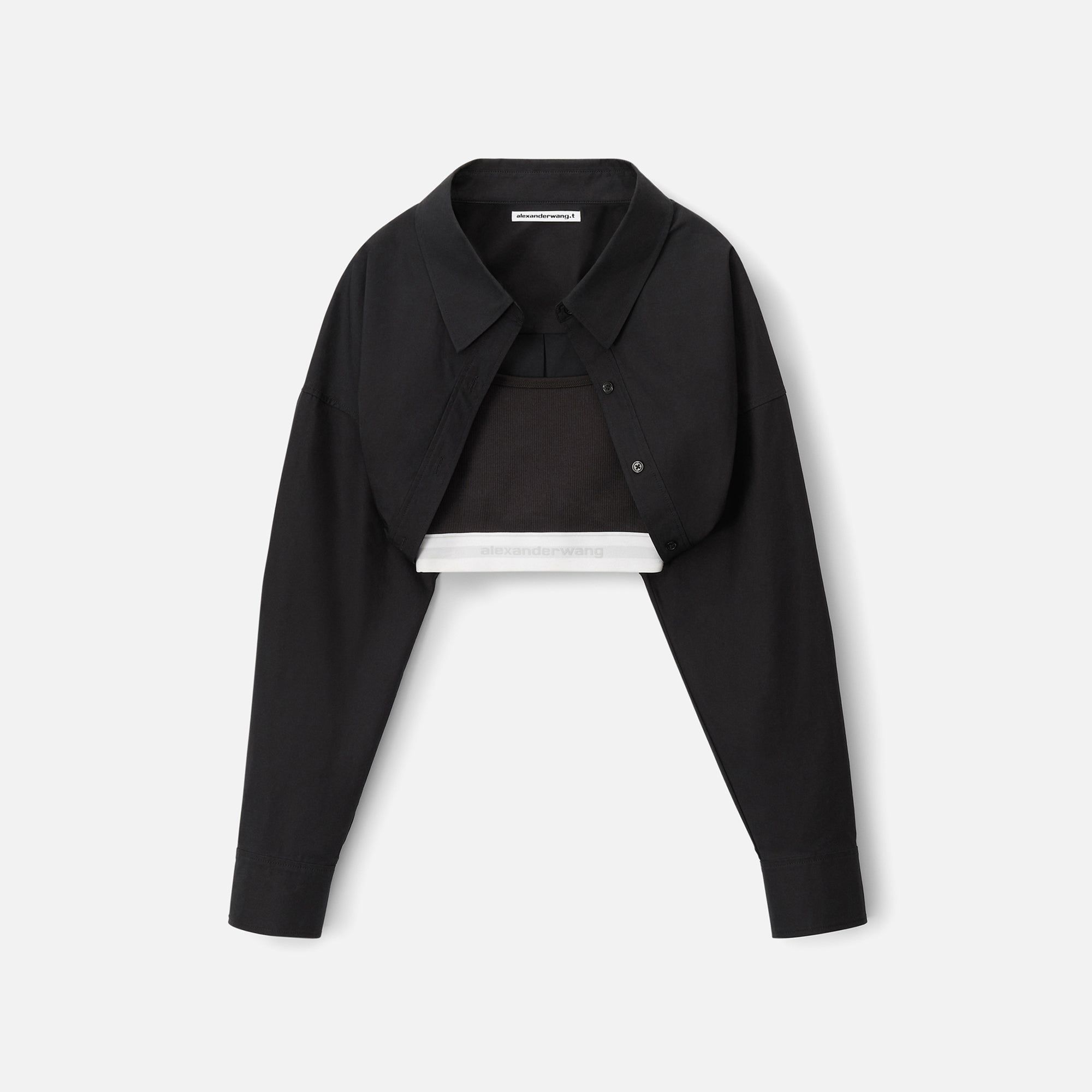 T by Alexander Wang Tucked Shirt Bolero and Logo Elastic Top - Black sold by Kith