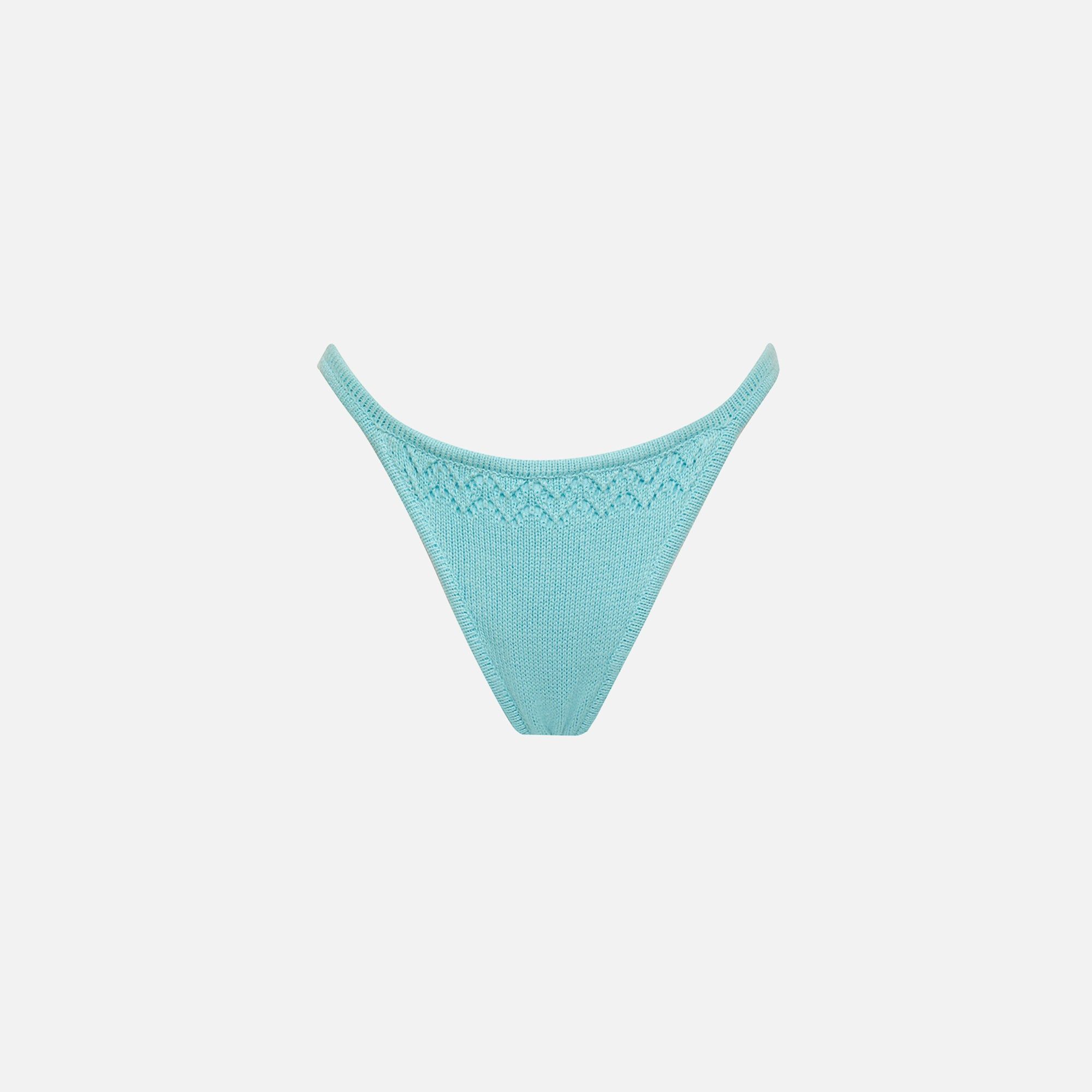 Frankies Bikinis x GUIZIO Tide Knit Bottom - Aqua Embroidery sold by Kith