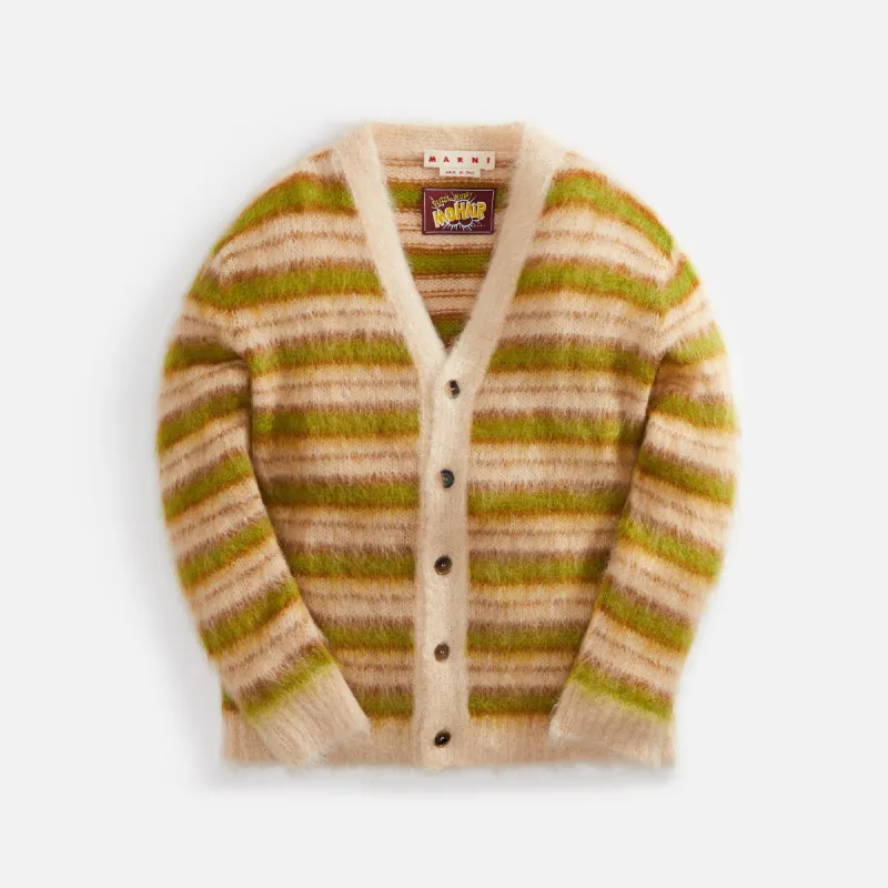 Marni V-Neck Long Sleeve Cardigan Iconic Brushed Stripes - Light Camel sold by Kith