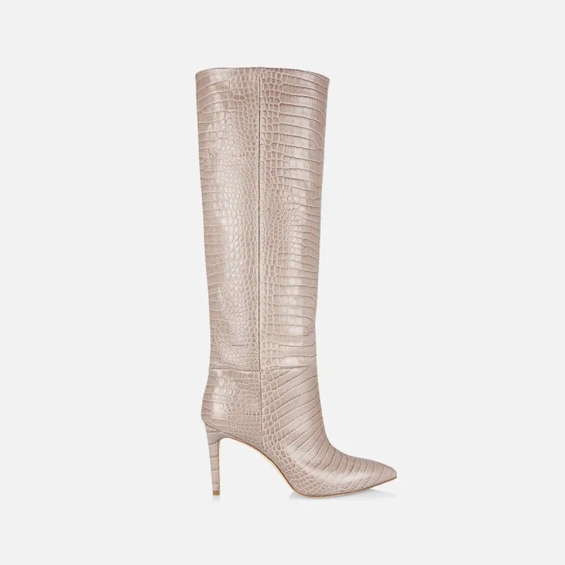 Paris Texas Stiletto Boot Heel Croco-Embossed 85 mm - Taupe sold by Kith