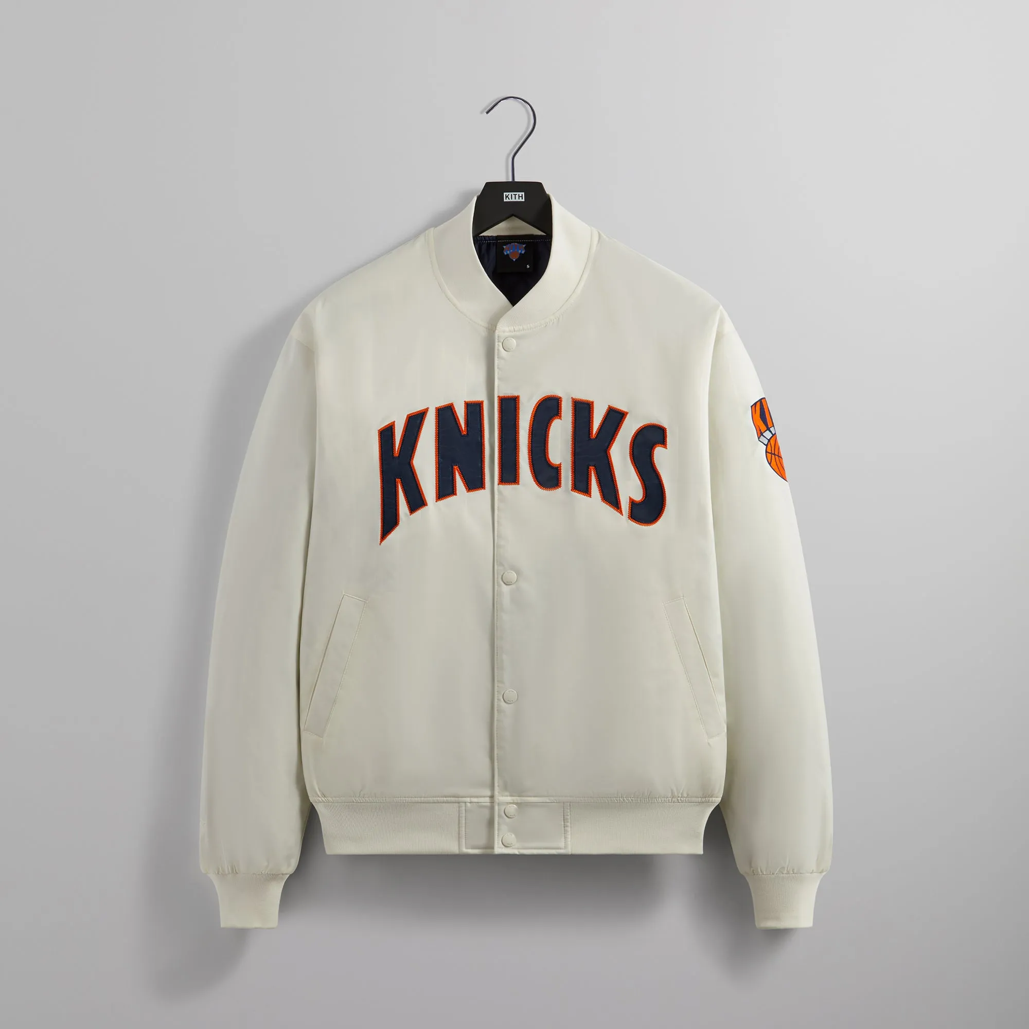 Kith for the New York Knicks Pinstripe Satin Bomber Jacket - Silk sold by Kith