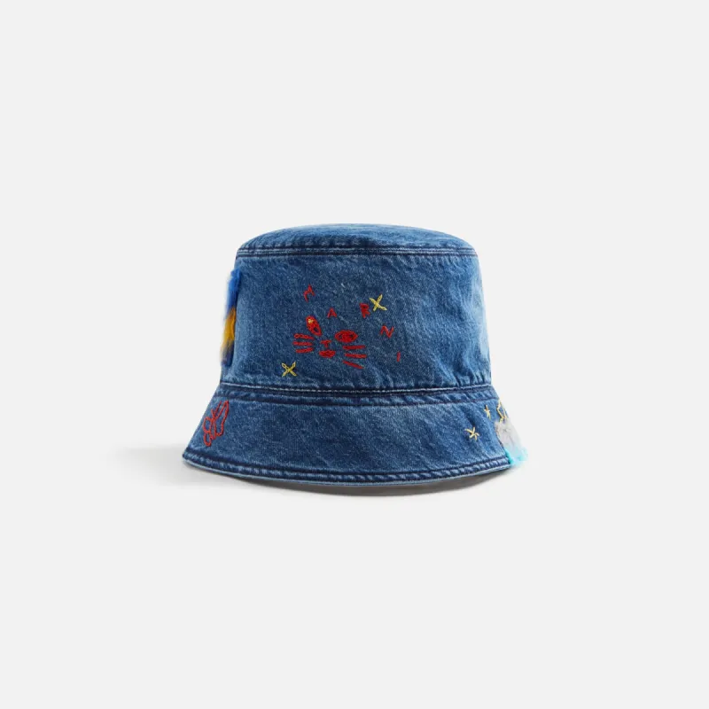 Marni Stonewashed Organic Denim Mohair Bucket Hat - Iris made by Marni