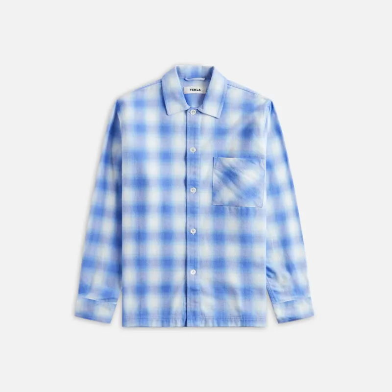 Tekla Plaid Long Sleeve Flannel Shirt - Light Blue sold by Kith