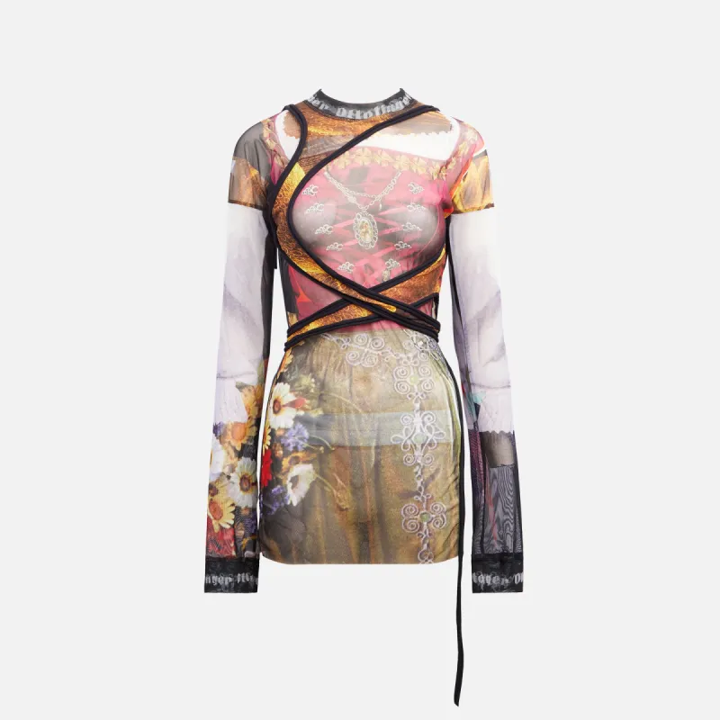 Ottolinger Mesh Deconstructed Long Sleeve Top - Dirndl Print sold by Kith