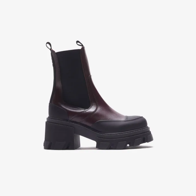 Ganni Cleated Heeled Mid Chelsea Boot - Burgundy sold by Kith
