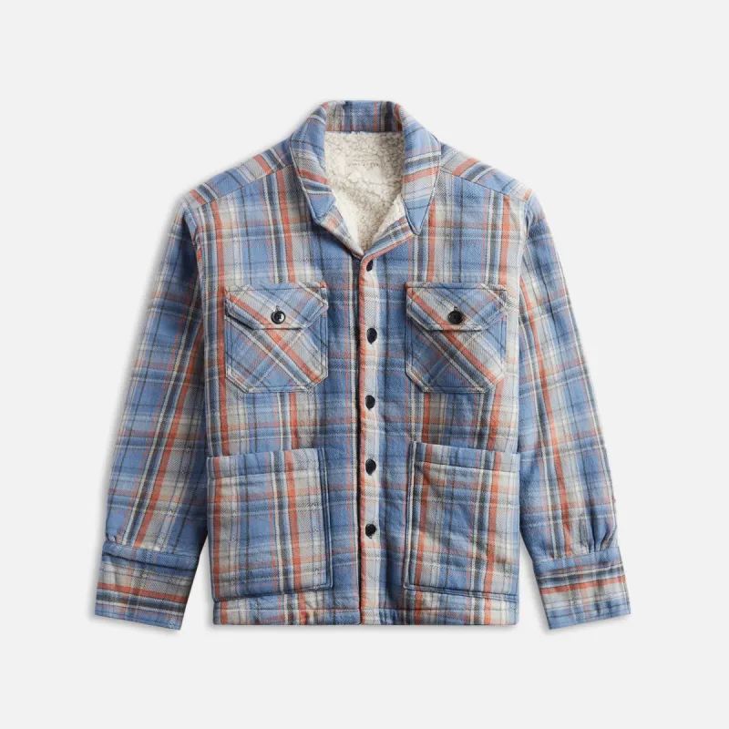 Greg Lauren Faded Blue Sherpa Lined Boxy - Faded Blue Plaid sold by Kith
