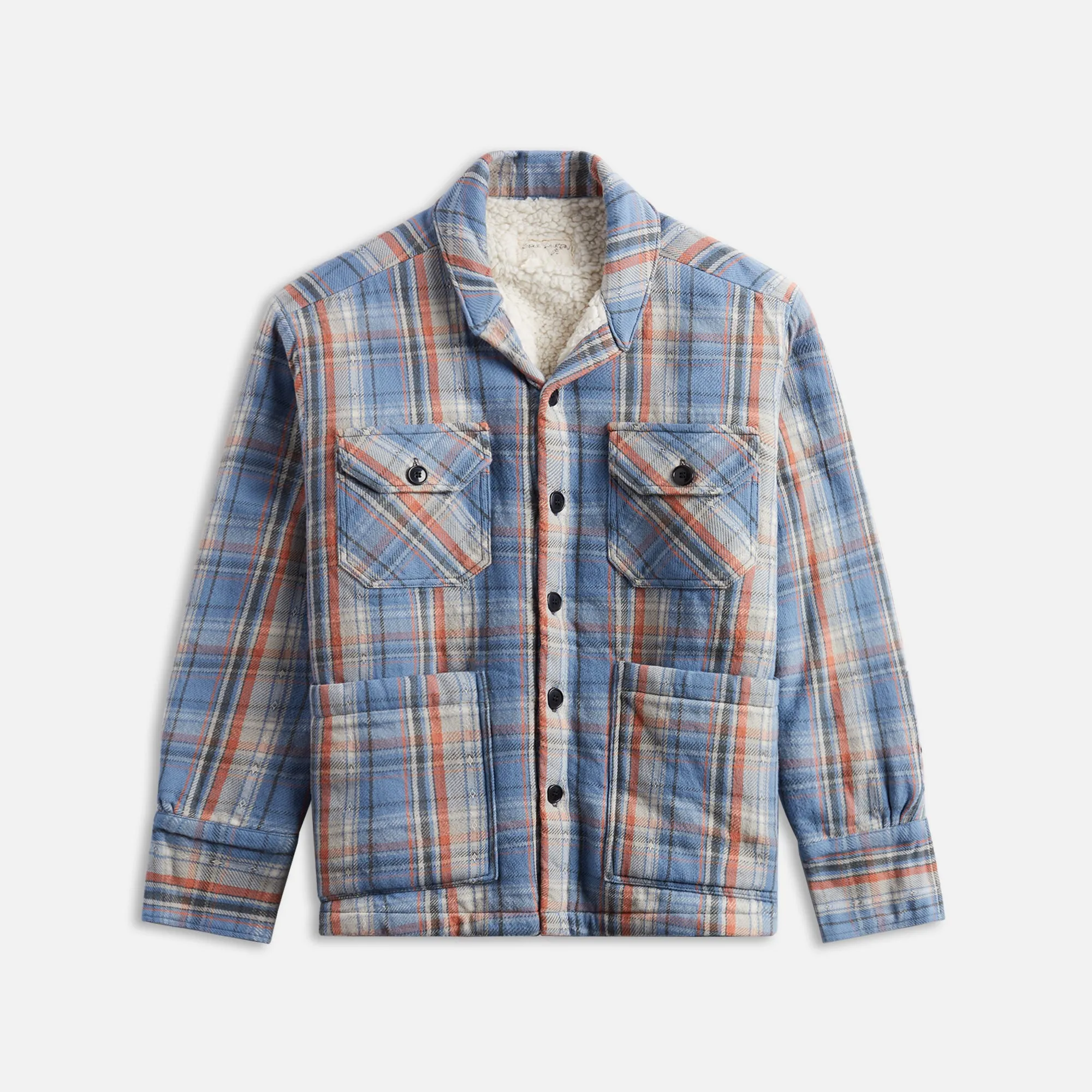 Greg Lauren Faded Blue Sherpa Lined Boxy - Faded Blue Plaid sold by Kith
