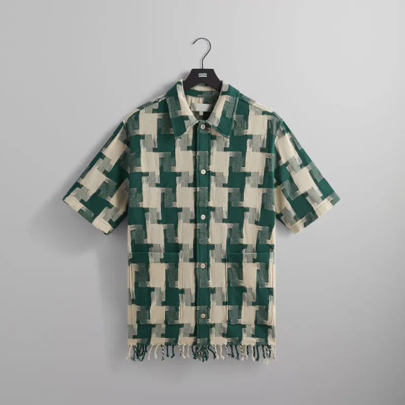 Kith Jumbo Houndstooth Boxy Collared Overshirt - Conifer sold by Kith