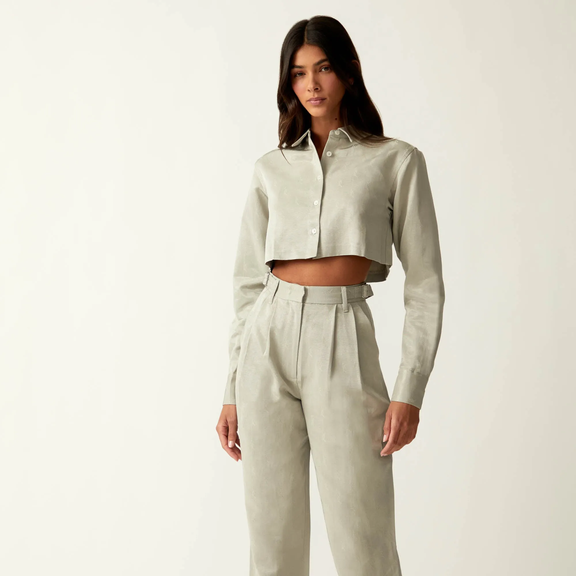 Kith Women Kylan Jacquard Faille Cropped Buttondown - Plaster sold by Kith product image thumbnail 2