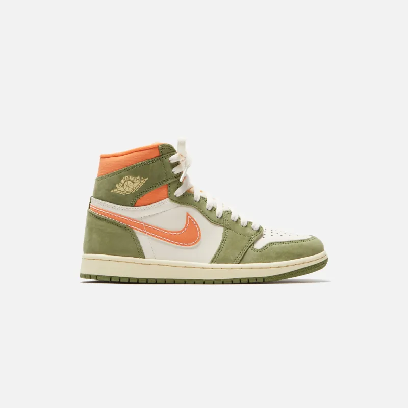 Nike Air Jordan 1 Retro High OG Craft - Celadon / Sky J Light Olive / Bright Mandarin / Coconut Milk / Pale Ivory sold by Kith