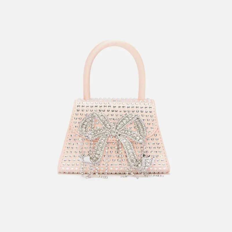 Self-Portrait Satin Heart Rhinestone Micro Bow Bag - Pink sold by Kith