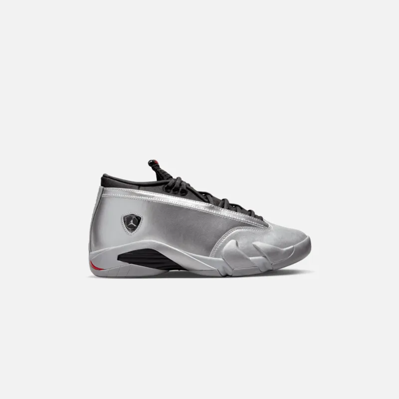 Nike WMNS Air Jordan 14 Retro Low - Metallic Silver / Fire Red / Wolf Grey / Black sold by Kith