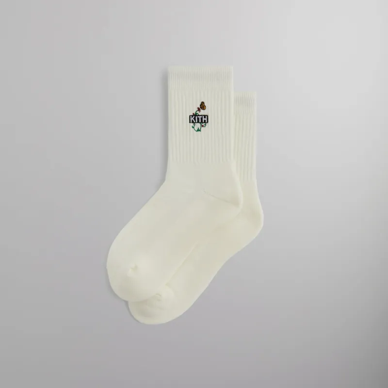 Kith Butterfly Box Logo Mid Crew Socks - White sold by Kith