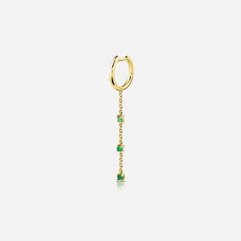 Isa Grutman Huggie With Emerald Chain Drop - Yellow Gold sold by Kith