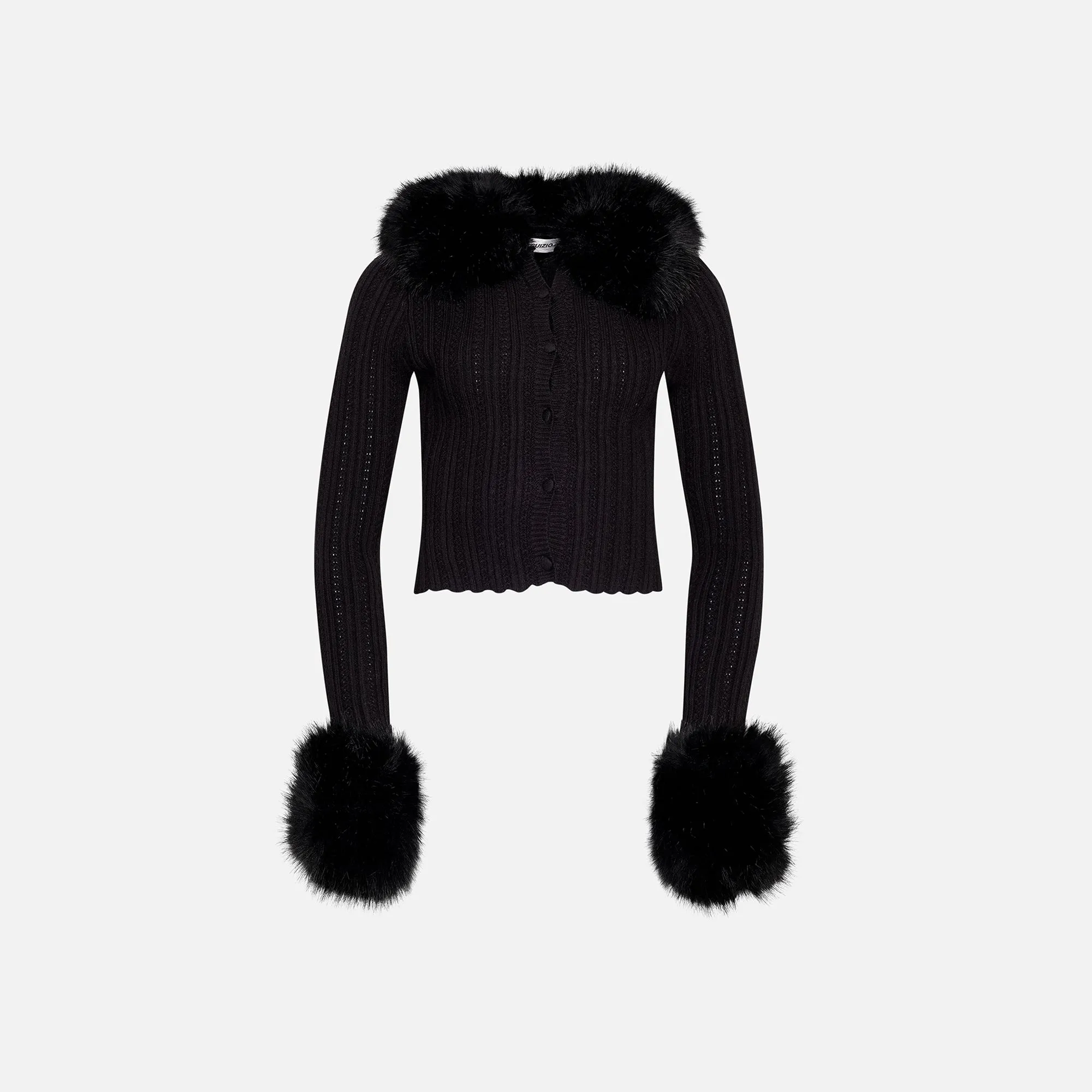 GUIZIO Heart Pointelle Knit Cardigan - Black sold by Kith