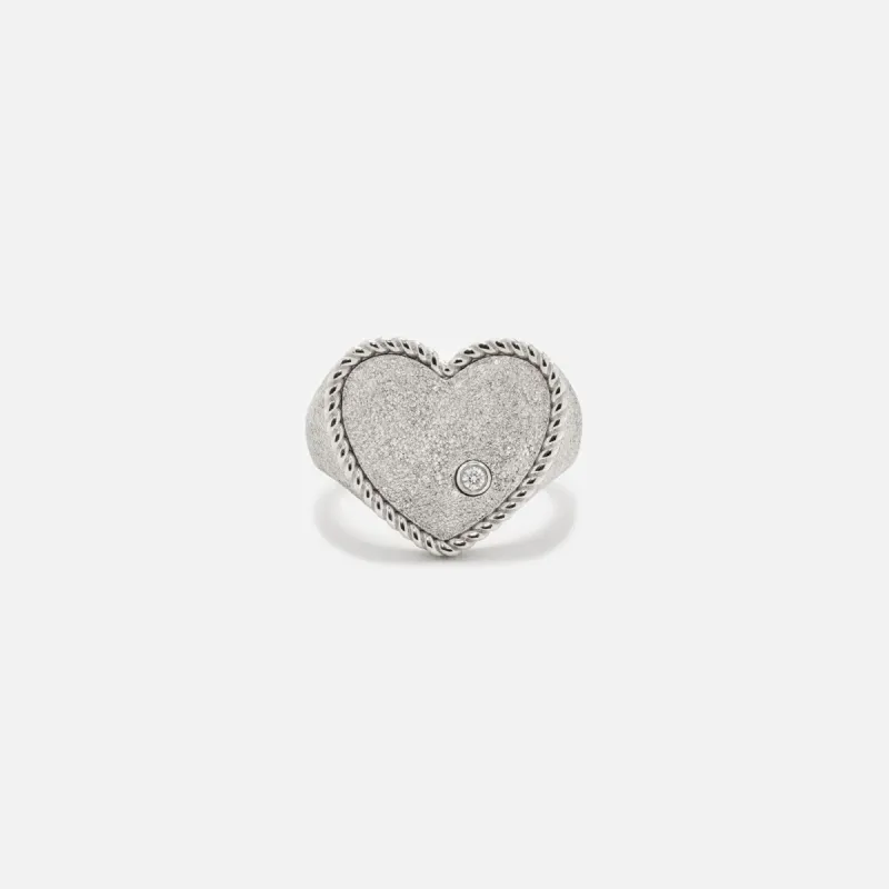 Yvonne Leon Chevaliere Coeur Pailletee OR Blanc - White Gold sold by Kith