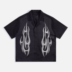 Stampd Chrome Flame Camp Collar Buttondown - Black sold by Kith
