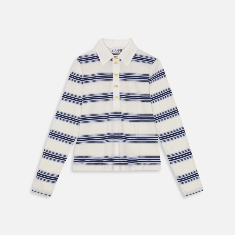 Ganni Thin Jersey Long Sleeve Polo - Multi sold by Kith