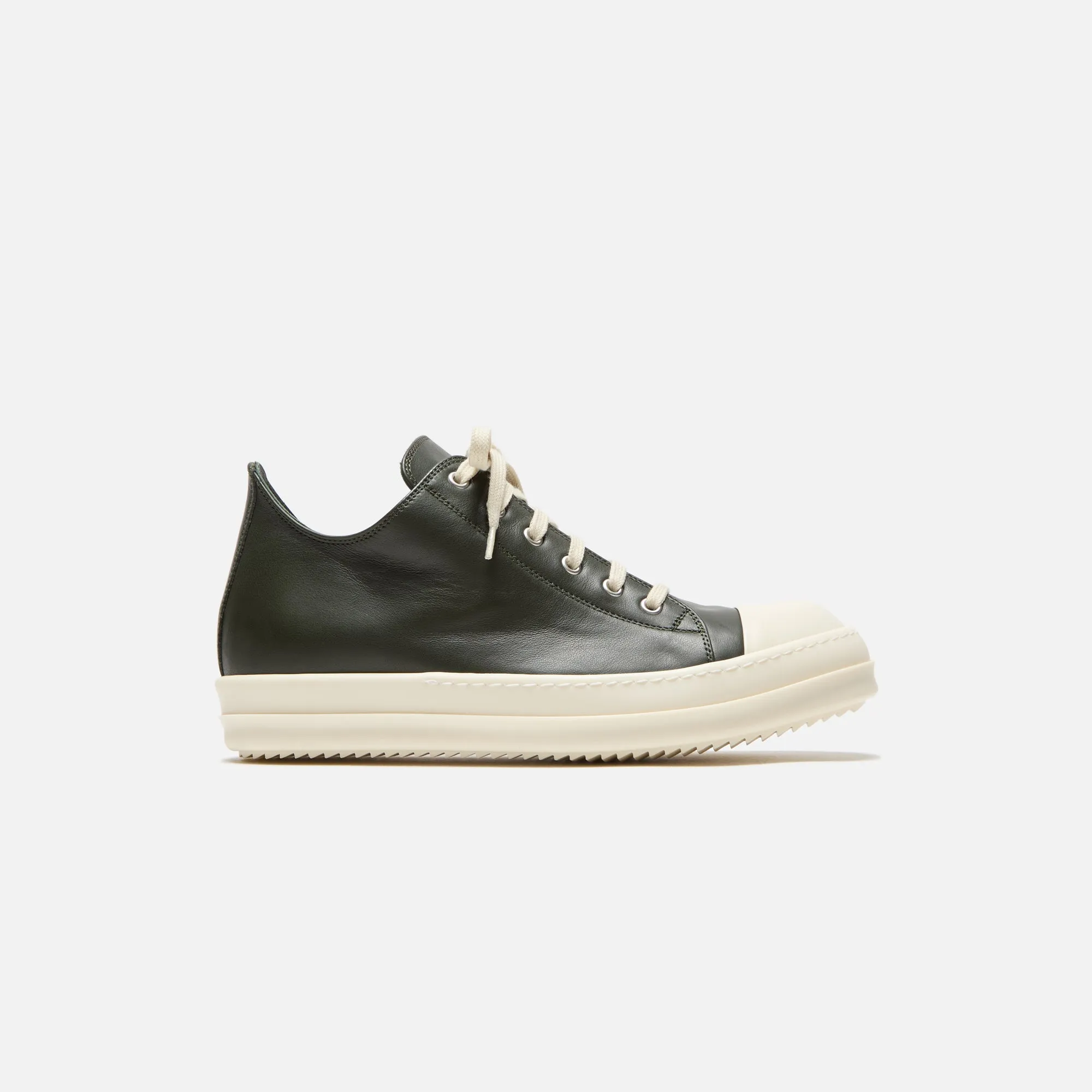 Rick Owens Scarpe Leather Sneakers - Forest / Milk sold by Kith