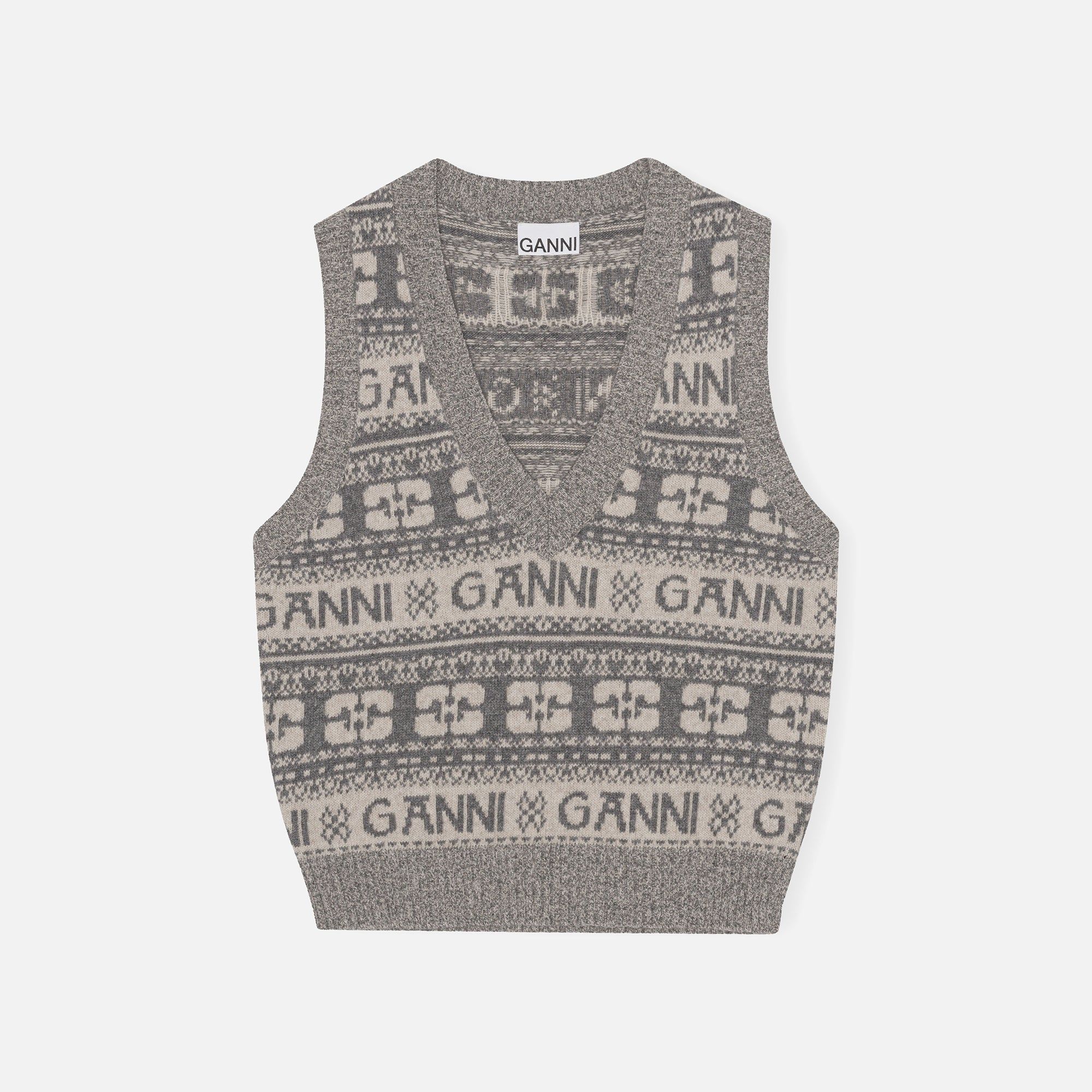 Ganni Logo Wool Mix Vest - Frost Gray sold by Kith