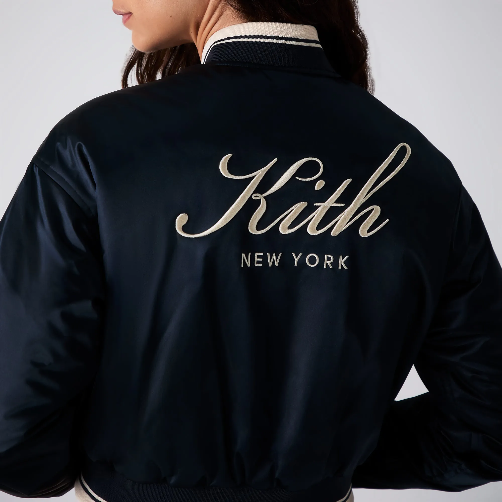 Kith Women Landry Cropped Satin Bomber - Nocturnal sold by Kith product image thumbnail 3