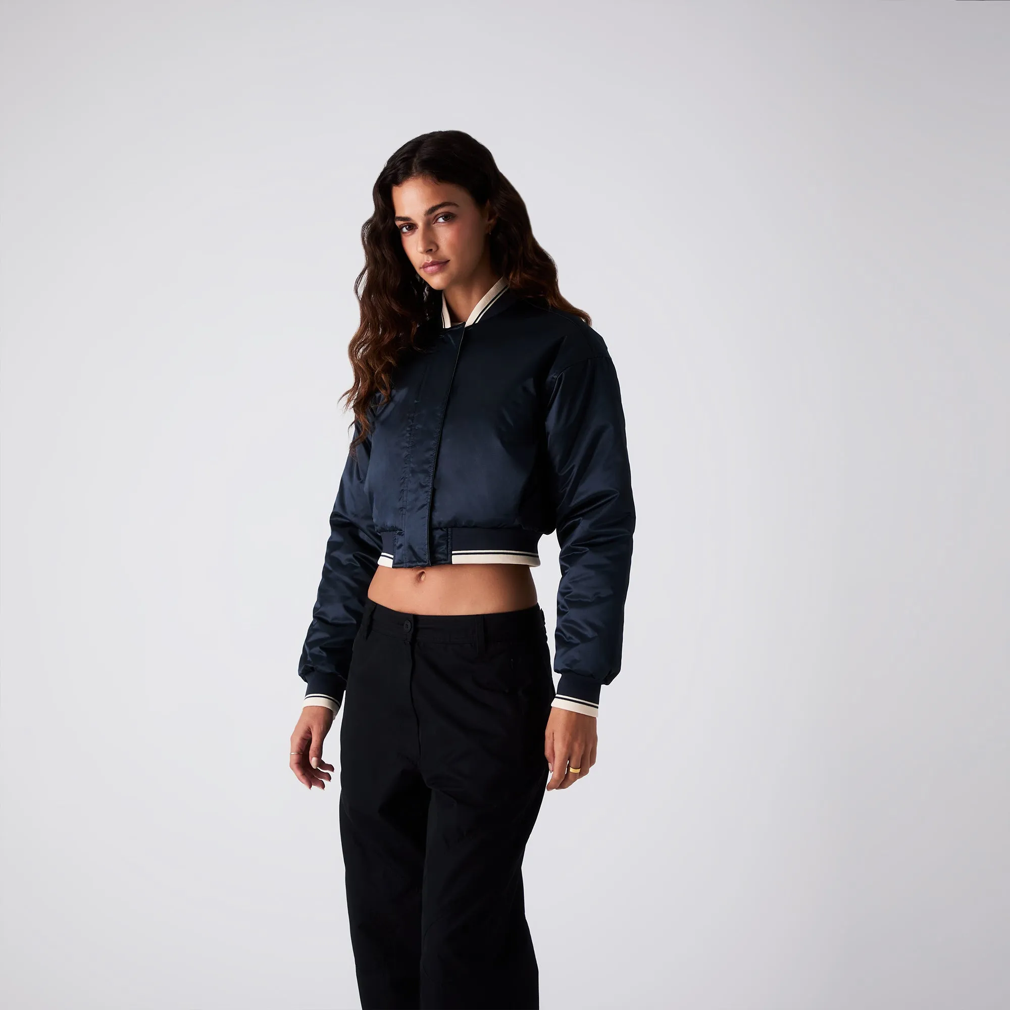 Kith Women Landry Cropped Satin Bomber - Nocturnal sold by Kith product image thumbnail 2