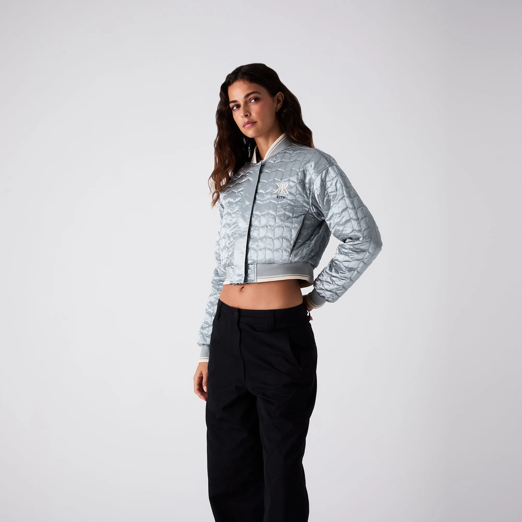 Kith Women Landry Cropped Satin Bomber - Nocturnal sold by Kith product image thumbnail 4
