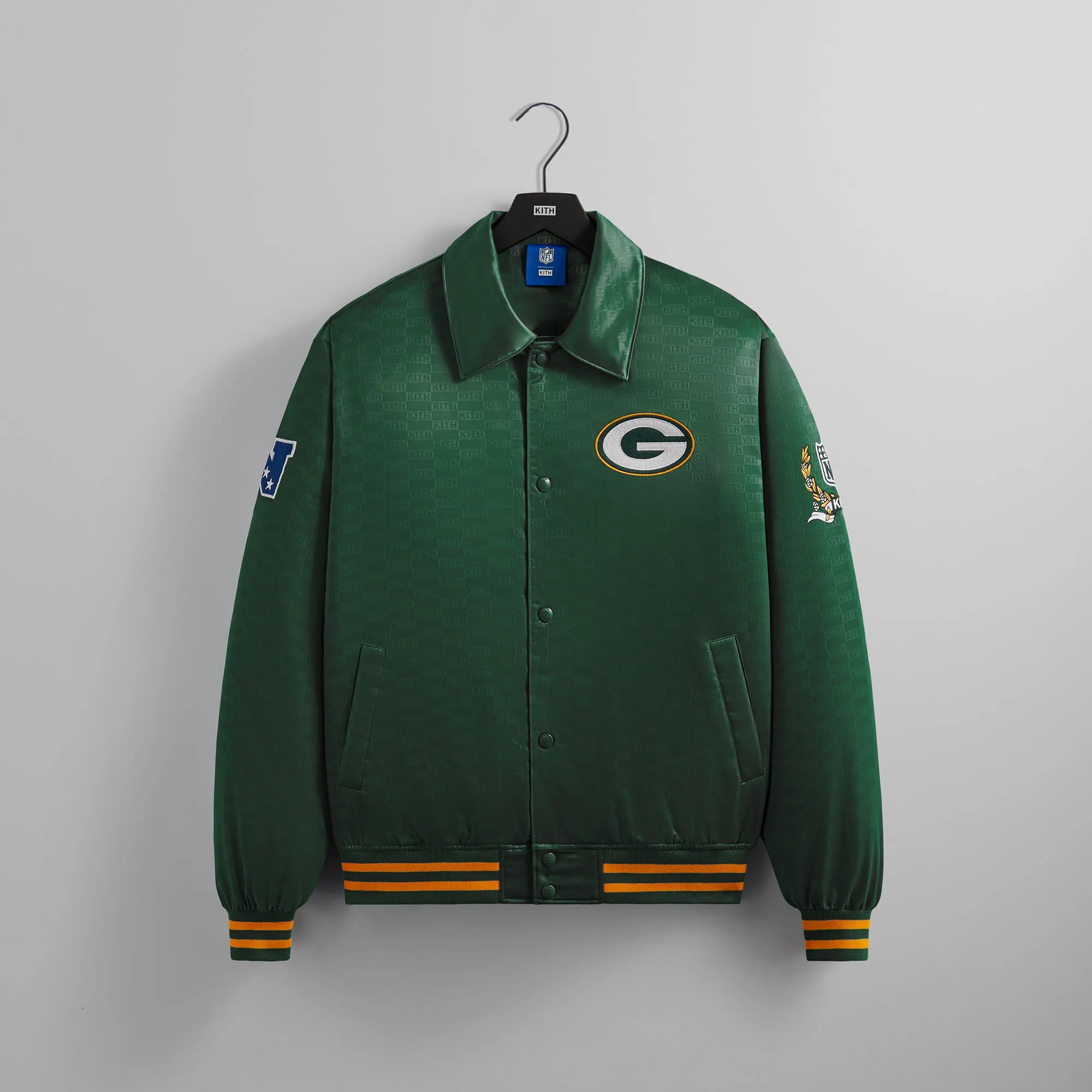 Kith for the NFL: Packers Satin Bomber Jacket - Board sold by Kith