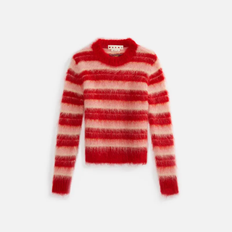Marni Roundneck Brushed Stripe Sweater - Orangered sold by Kith
