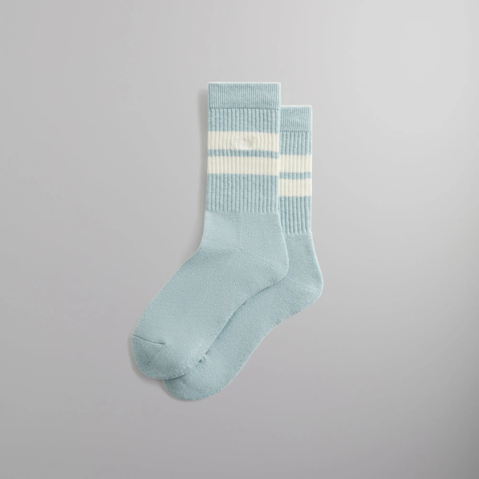 Kith Stripe Crew Socks With Script Embroidery - Breath sold by Kith