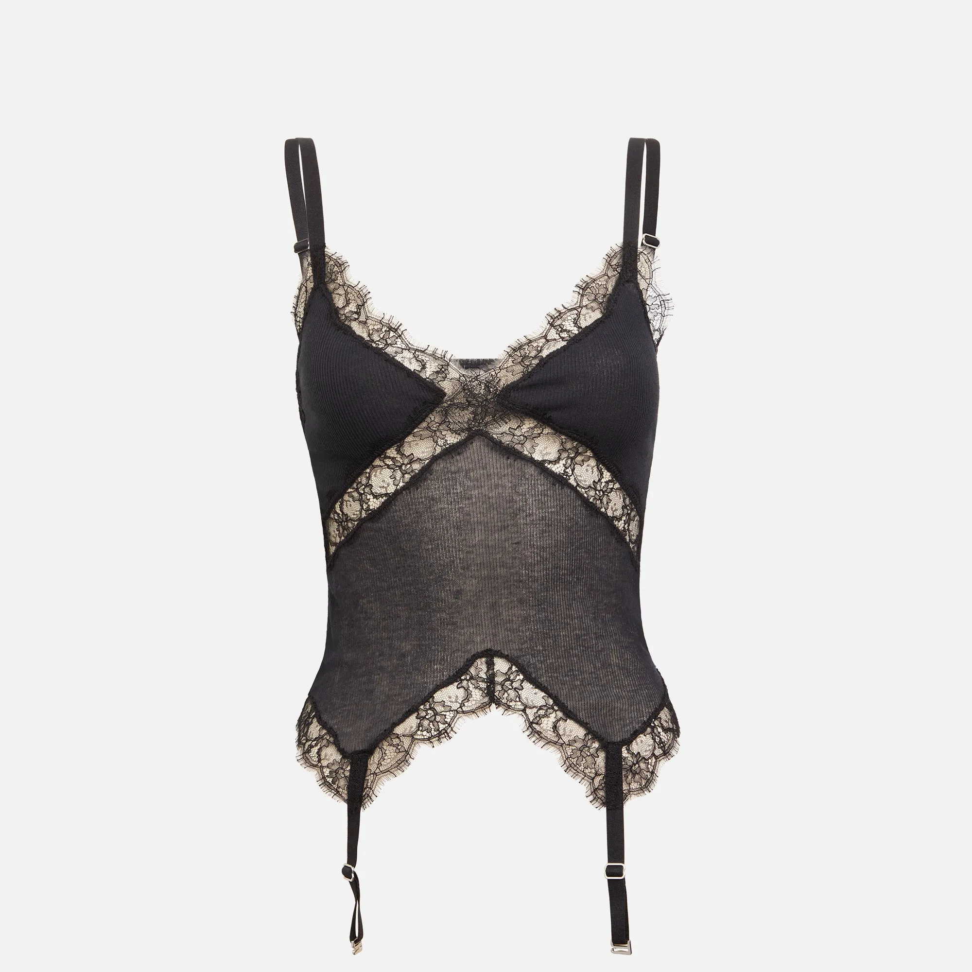 Dion Lee Lace Rib Garter Tank - Black sold by Kith